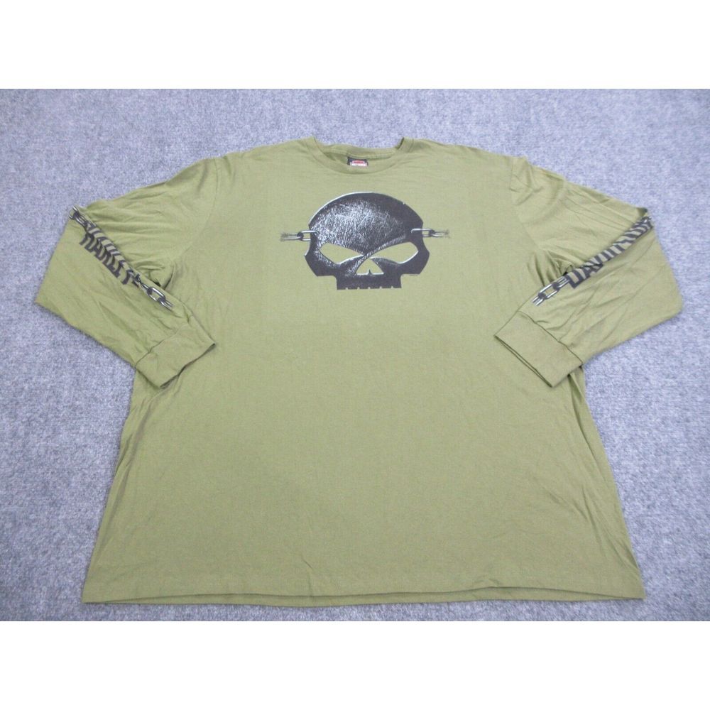 Harley Davidson Shirt Mens 4XL XXXXL Green Skull Chain Motorcycle Bike Biker